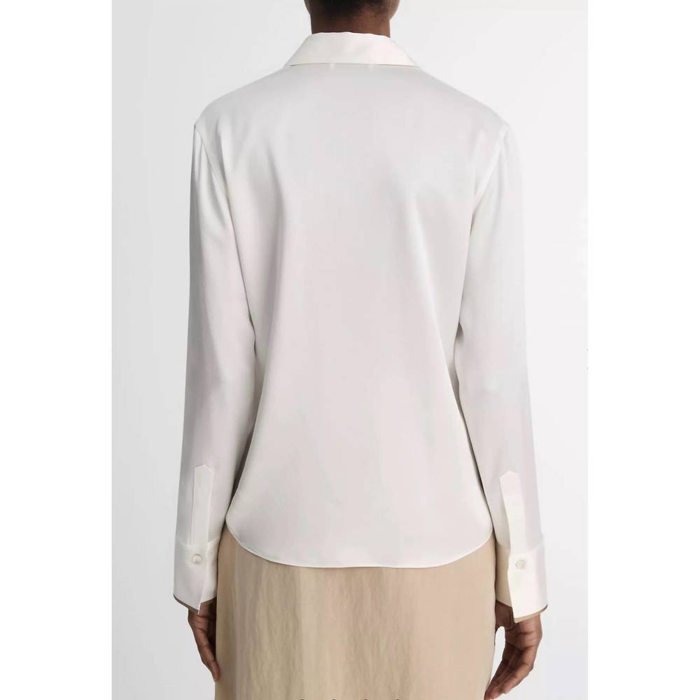 NEW VINCE silk tipped long sleeve blouse in off white / rye - Picture 3 of 4
